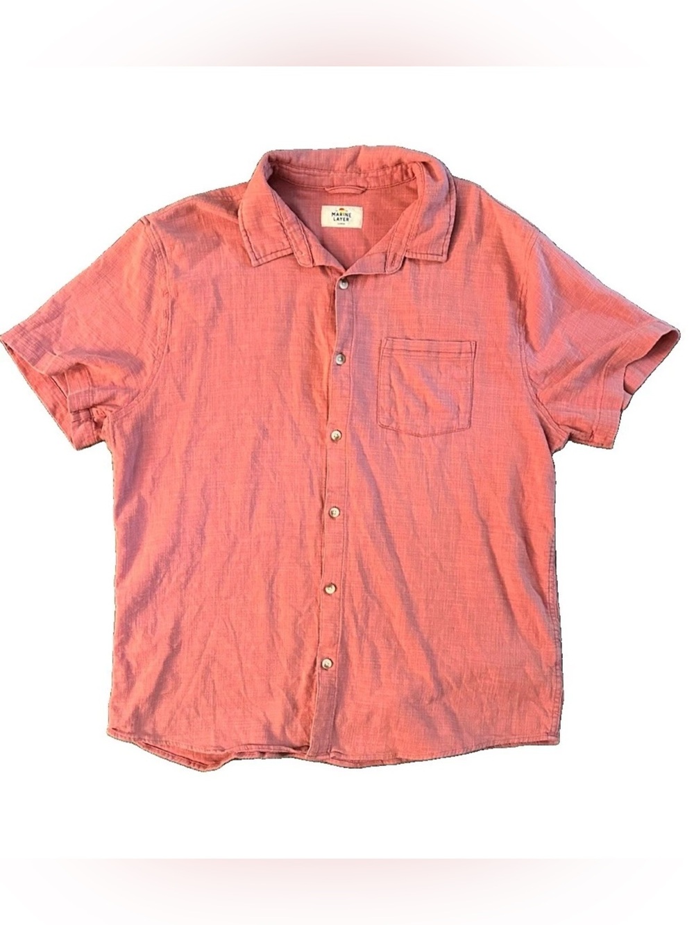 Marine Layer Stretch Selvage Short Sleeve Shirt Men’s Sz Large Red Pink Salmon